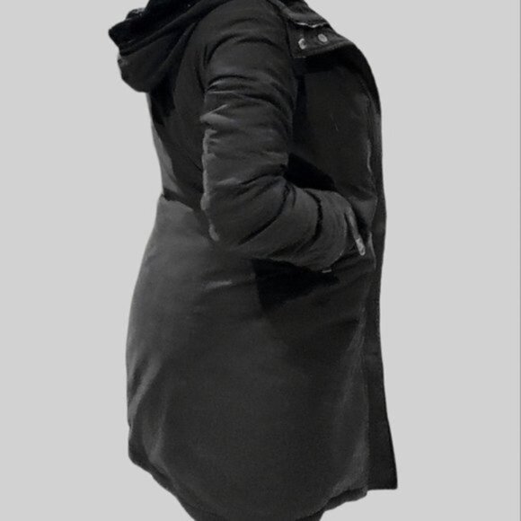 Black Mid Length Parka Coat with Interior Fur Lining - Picture 7 of 17